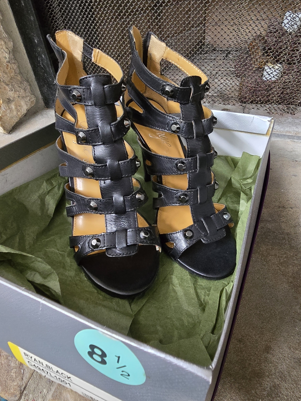 Black Multi-Strap Studded High Heel Sandals - Women